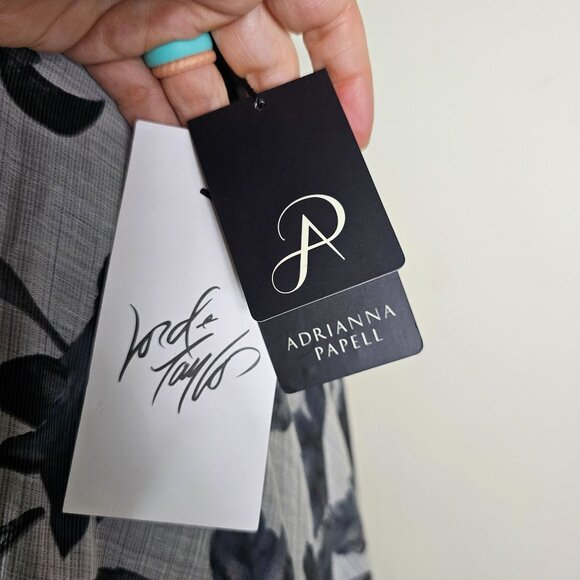 Adrianna Papell Black & Gray Floral Sleeveless Midi Dress Sz 14 Asymmetrical Hem - Picture 11 of 14